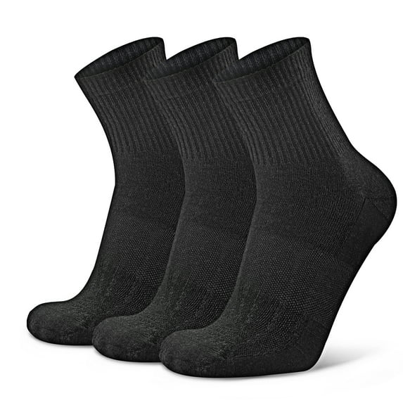 Busy Socks 3 Pack Men's Women's Quarter Wool Socks Athletic Wool Socks for Light Hiking Walking Workout, Large, Black