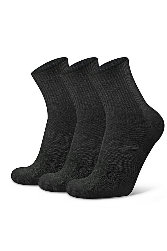 3 Pack Men's Women's Quarter Wool Socks Athletic Wool Socks for Light Hiking Walking Workout, Large, Black