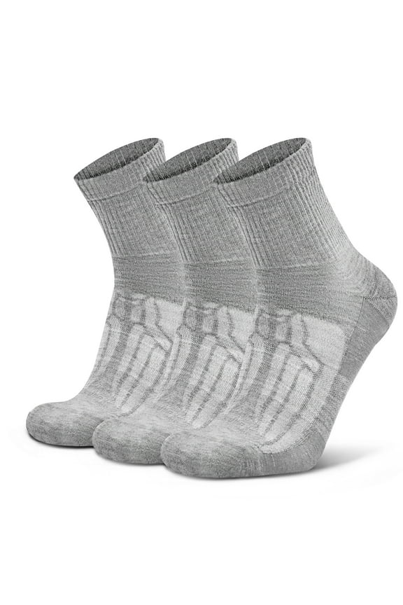 3 Pack Mens Ladies Thin Padded Ankel Above Soft Wool Hiking Socks for Bike Trail Cycling Running, Large, Light Gray
