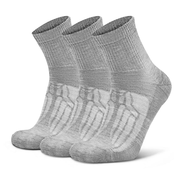 Busy Socks 3 Pack Mens Ladies Thin Padded Ankel Above Soft Wool Hiking Socks for Bike Trail Cycling Running, Large, Light Gray