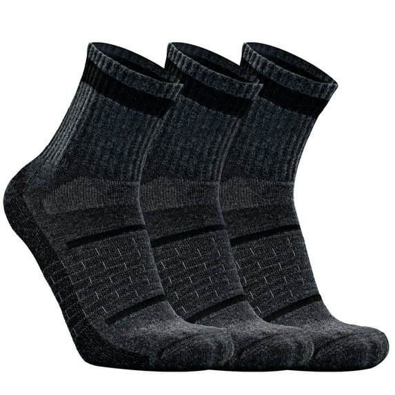Busy Socks 3 Pack Merino Wool Cushioned Hiking Athletic Socks for Men Women Running Walking Sox, Dark Grey, Medium