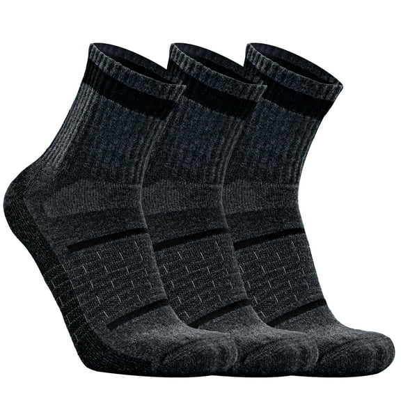 Busy Socks 3 Pack Merino Wool Cushioned Hiking Athletic Socks for Men Women Running Walking Sox, Dark Grey, Medium