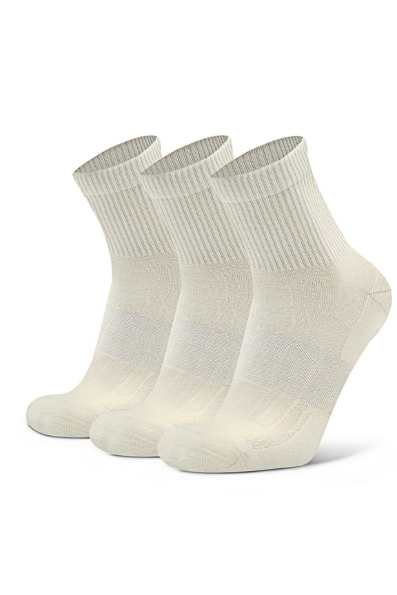 3 Pack Women's Men's Quarter Outdoor Compression-Fit Thin White Merino Wool Tennis Golf Socks, Medium, White