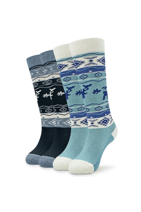 Big Boy Extreme Cold Sport Ski Socks for Winter,Black+Light Blue,2 Pack,Small