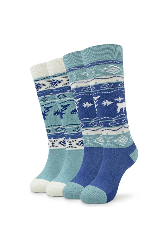 Child Over Knee Merino Wool Socks for Age 11,Light Blue+Dark Blue,2 Pack,Medium