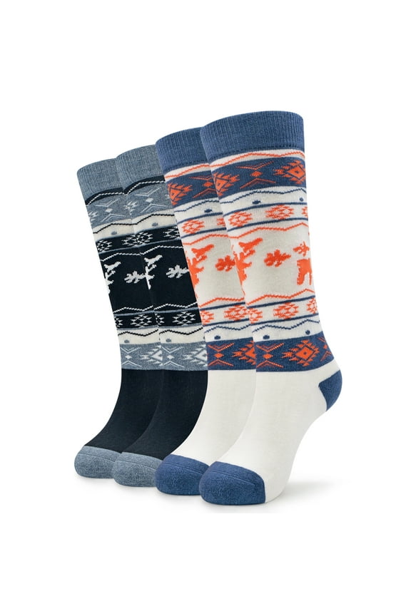 Children Over Calf Boot Ski Wool Socks,Black+White,2 Pack,Small