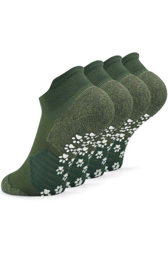 House Floor Barefoot Socks for Women with Grips, Green, Medium, 2-Pack
