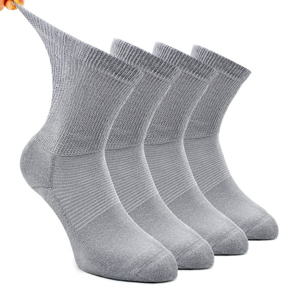 Busy Socks Men Crew Seamless Toe Loose Top Diabetic Socks,x-Large,4 Pack,Light Gray