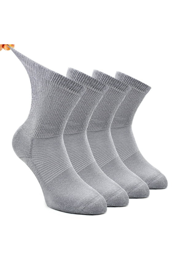 Men Crew Seamless Toe Loose Top Diabetic Socks,x-Large,4 Pack,Light Gray