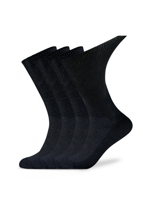 Men Women Crew Loose Fit Top Diabetic Socks for Nurses,Large,4 Pack,Black