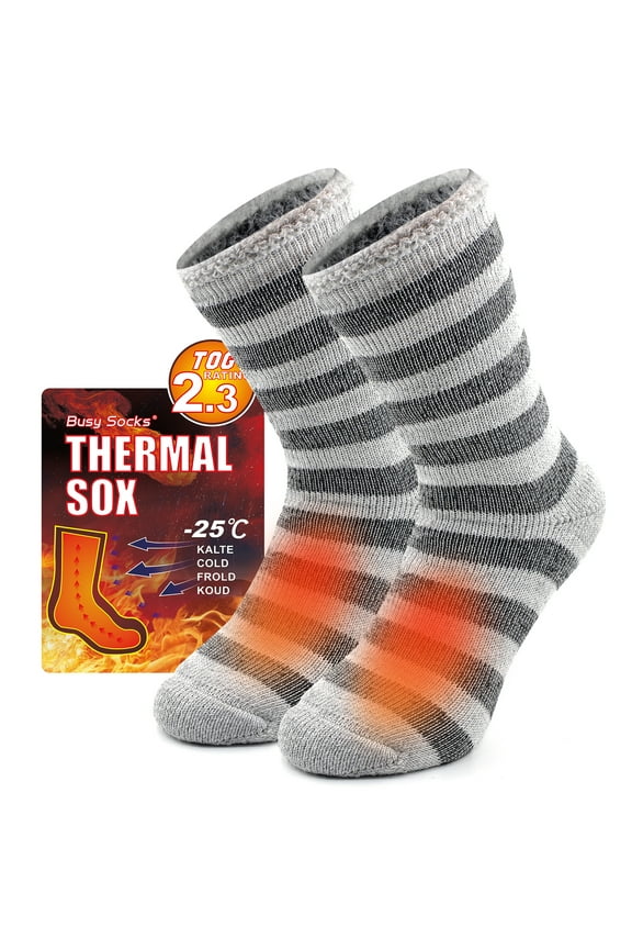 Men's Hiker Boot Socks for Winter Outdoor Sports, Large,Light Grey Stripe