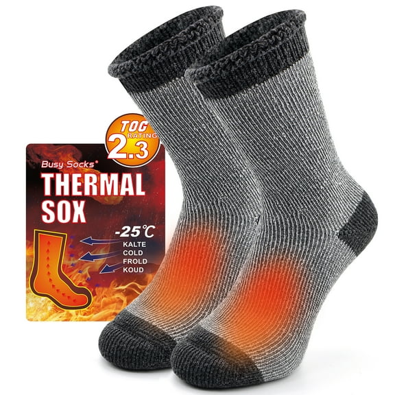 Busy Socks Men's Insulated Heated Hot Warm Thermal Socks,Large,Dark Grey