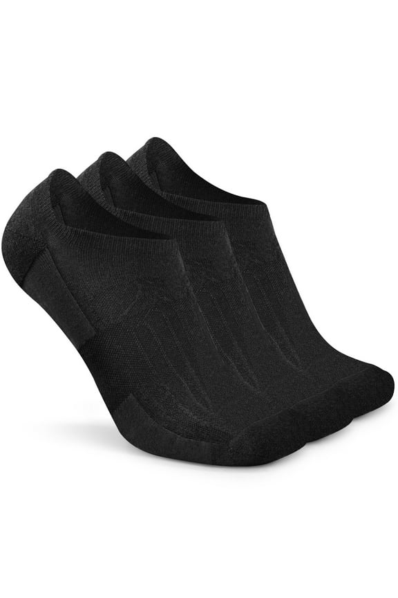 Men's No Show Merino Wool Walking Socks,3 Pack,Large,Black