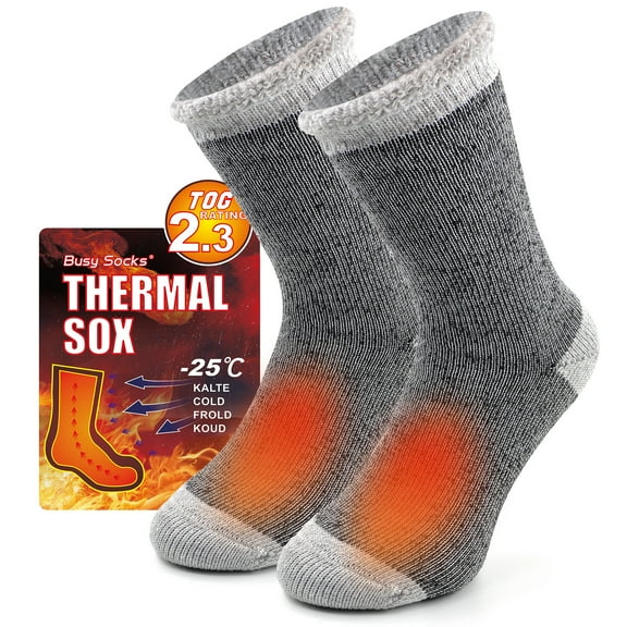Busy Socks Men's Thick Warm Thermal Sleeping Floor Socks,Large,Light Grey