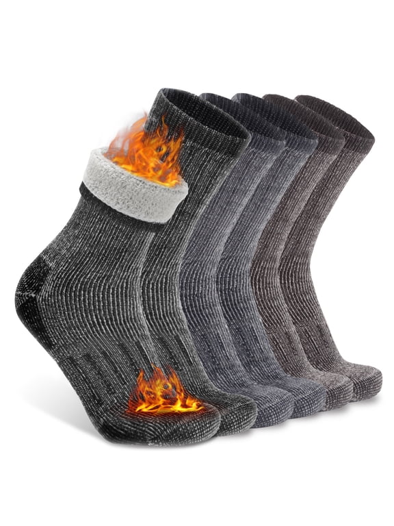 Men's Women's Thick Cushioned Warm Crew Outdoor Winter Military Merino Wool Hiking Socks Size10-13, Large, 3 Pairs Multicolor