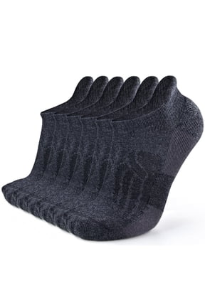 Men's Women's Wool Ankle No Show Tab Socks, Dark Grey, Large,6-Pack