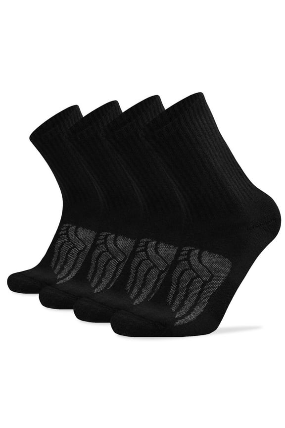 Mens Winter Cushioned Merino Wool Hiking Crew Socks,Large,4 Pack,Black