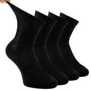 Busy Socks Super Soft Cotton Crew Diabetic Socks for Men Women, Medium,4 Pack,Black