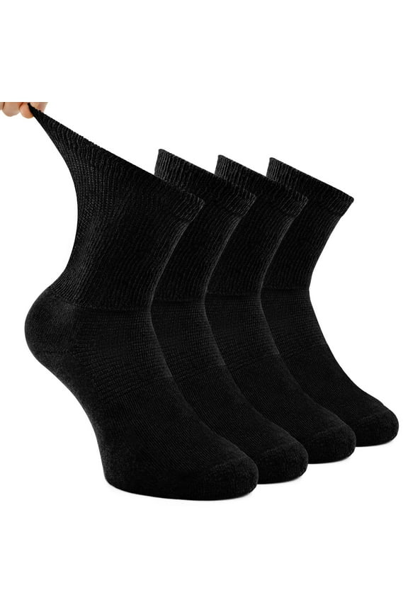 Super Soft Cotton Crew Diabetic Socks for Men Women, Medium,4 Pack,Black
