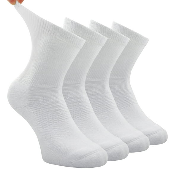 Busy Socks Ultra Soft Non Restrictive Cotton Men Women Diabetic Crew Socks,Large,4 Pack,White