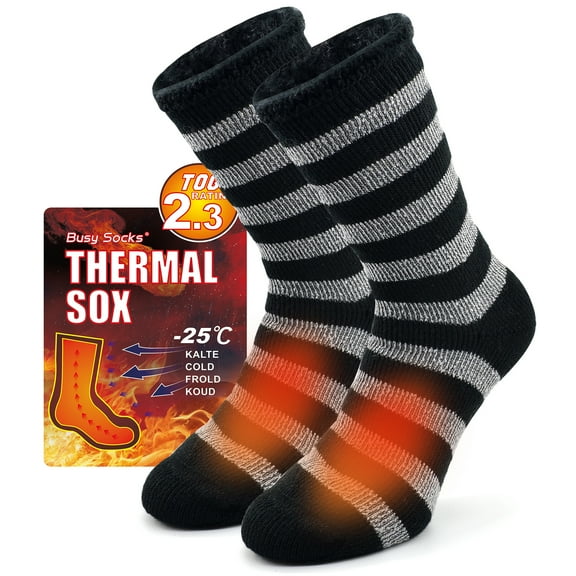 Busy Socks Women's Extra Hot Warmer Thermal Socks,Medium,Dark Grey Stripe