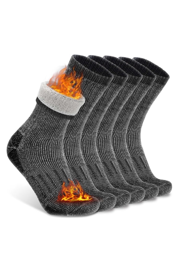Womens Mens Thick Thermal Warm Crew Merino Wool Hiking Socks for Winter Cold Weather, Medium, 3 Pairs Dark Grey