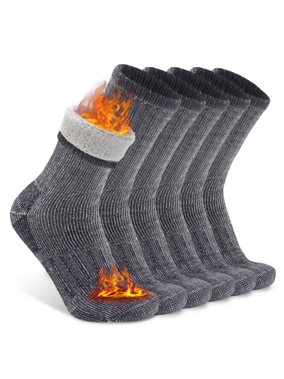 Womens Mens Winter Warm Full Cushion Merino Wool Blend Crew Hiking Camping Socks, Medium, 3 Pairs Light Grey