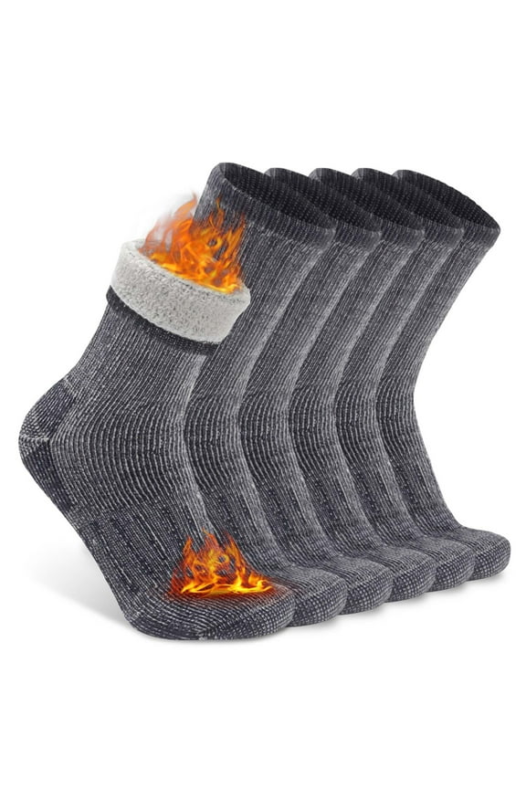 Womens Mens Winter Warm Full Cushion Merino Wool Blend Crew Hiking Camping Socks, Medium, 3 Pairs Light Grey