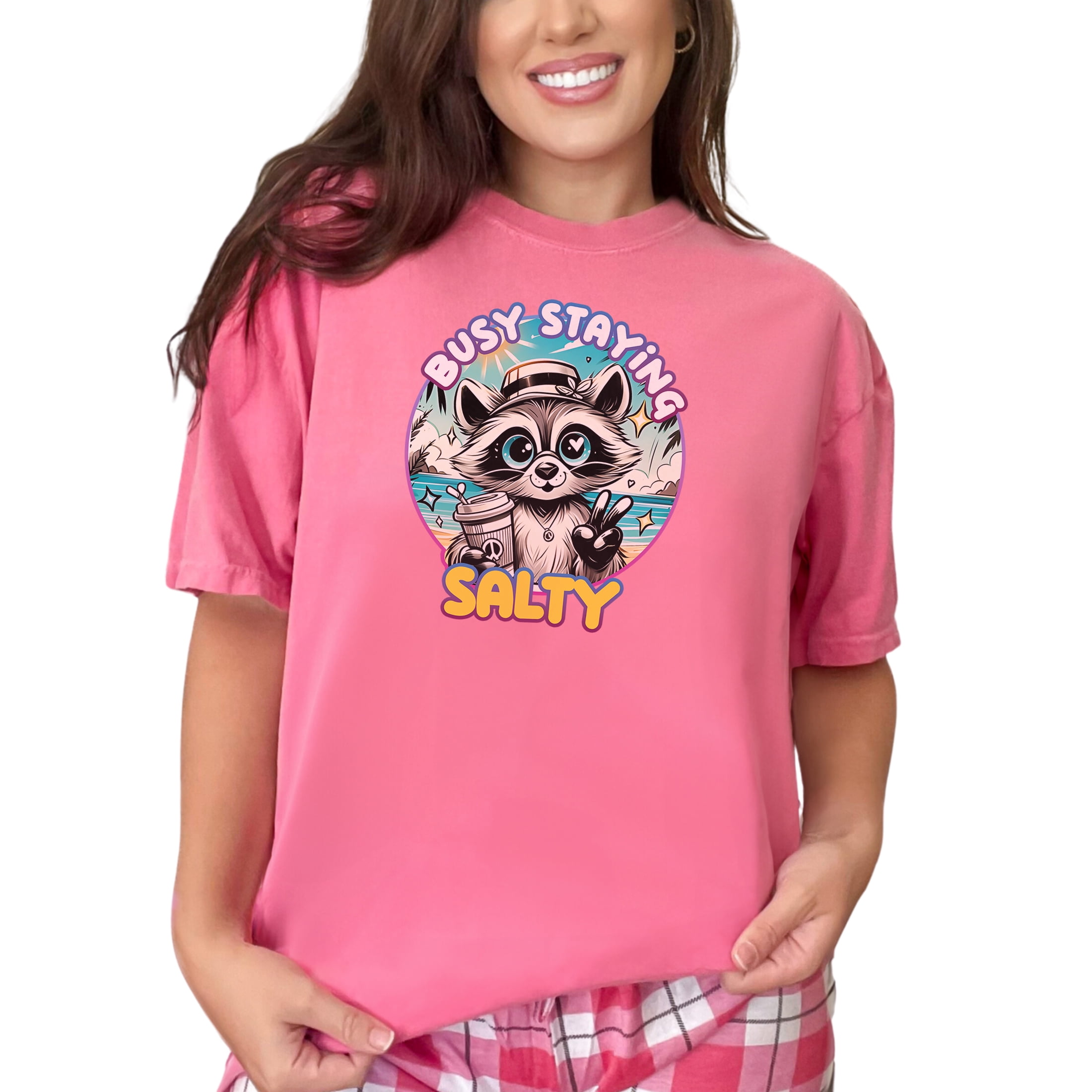 Busy Staying Salty Raccoon TShirt, Cute Beach Raccoon Graphic Tee