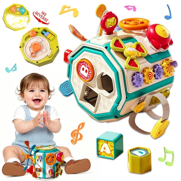 Baby Toys 6 12 Months, 12-in-1 Baby Activity Cube, Montessori Toys for 1 Year Old, Travel Activities Busy Cube, Motor Skills Educational Learning Toys