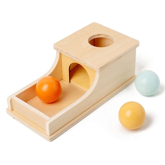 BUSY EDITION Object Permanence Box  Montessori Sensory Ball Drop Toy for Babies 6-12 Months, Wooden Toddler Toy for 1-3 Years with 3 Colored Balls