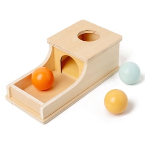 BUSY EDITION Object Permanence Box – Montessori Sensory Ball Drop Toy for Babies 6-12 Months, Wooden Toddler Toy for 1-3 Years with 3 Colored Balls