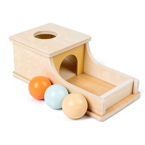 BUSY EDITION Wooden Object Permanence Box – Montessori Ball Drop Toy for 6-12 Months, 1-3 Years