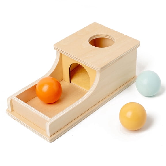 BUSY EDITION Object Permanence Box  Montessori Sensory Ball Drop Toy for Babies 6-12 Months, Wooden Toddler Toy for 1-3 Years with 3 Colored Balls