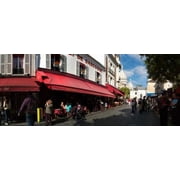 Busy street lined with bistros Montmarte Paris Ile-de-France France Canvas Art - Panoramic Images 15 x 6
