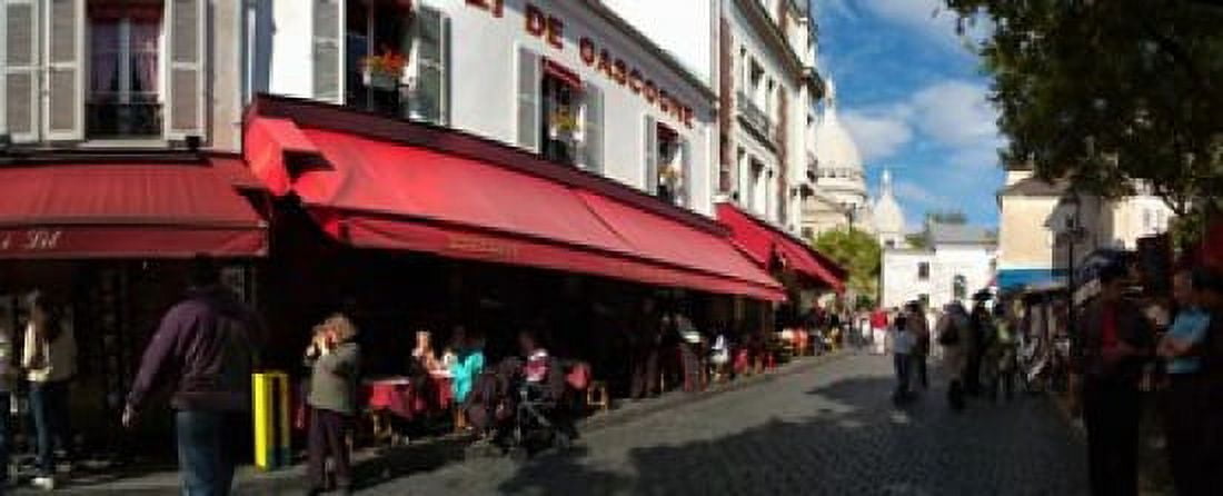 Busy street lined with bistros Montmarte Paris Ile-de-France France Canvas Art - Panoramic Images (30 x 12)