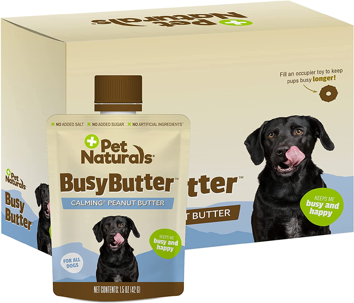 BusyButter Easy Squeeze Calming Peanut Butter for Dogs, 6 Pouches - Great for Treats, Lick Mats, Training, Calming, and Occupier Toys