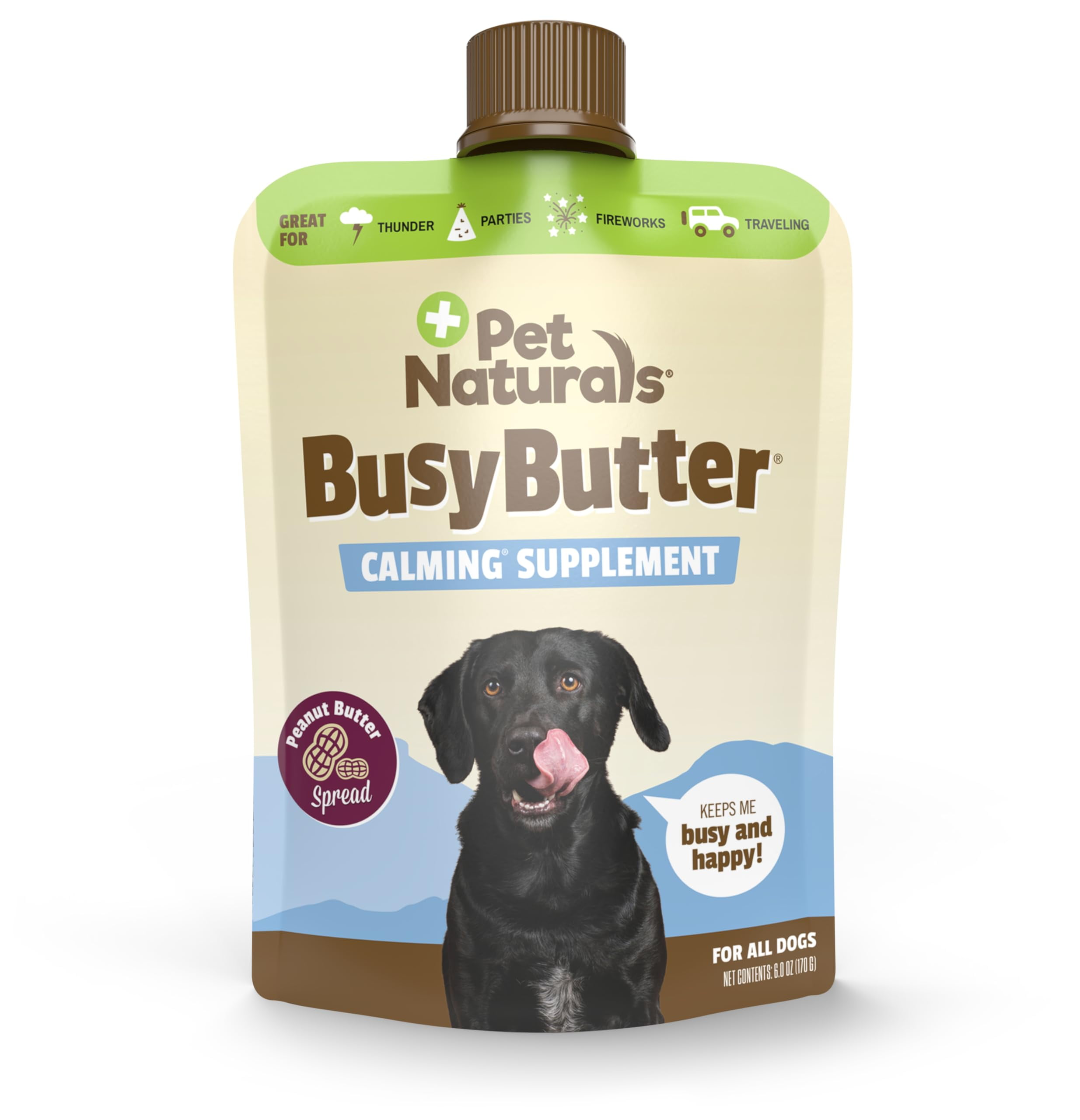 Busybutter Easy Squeeze Calming Peanut Butter For Dogs, 6Oz Pouch - Great For Treats, Lick Mats, Training, Calming, And Occupier Toys
