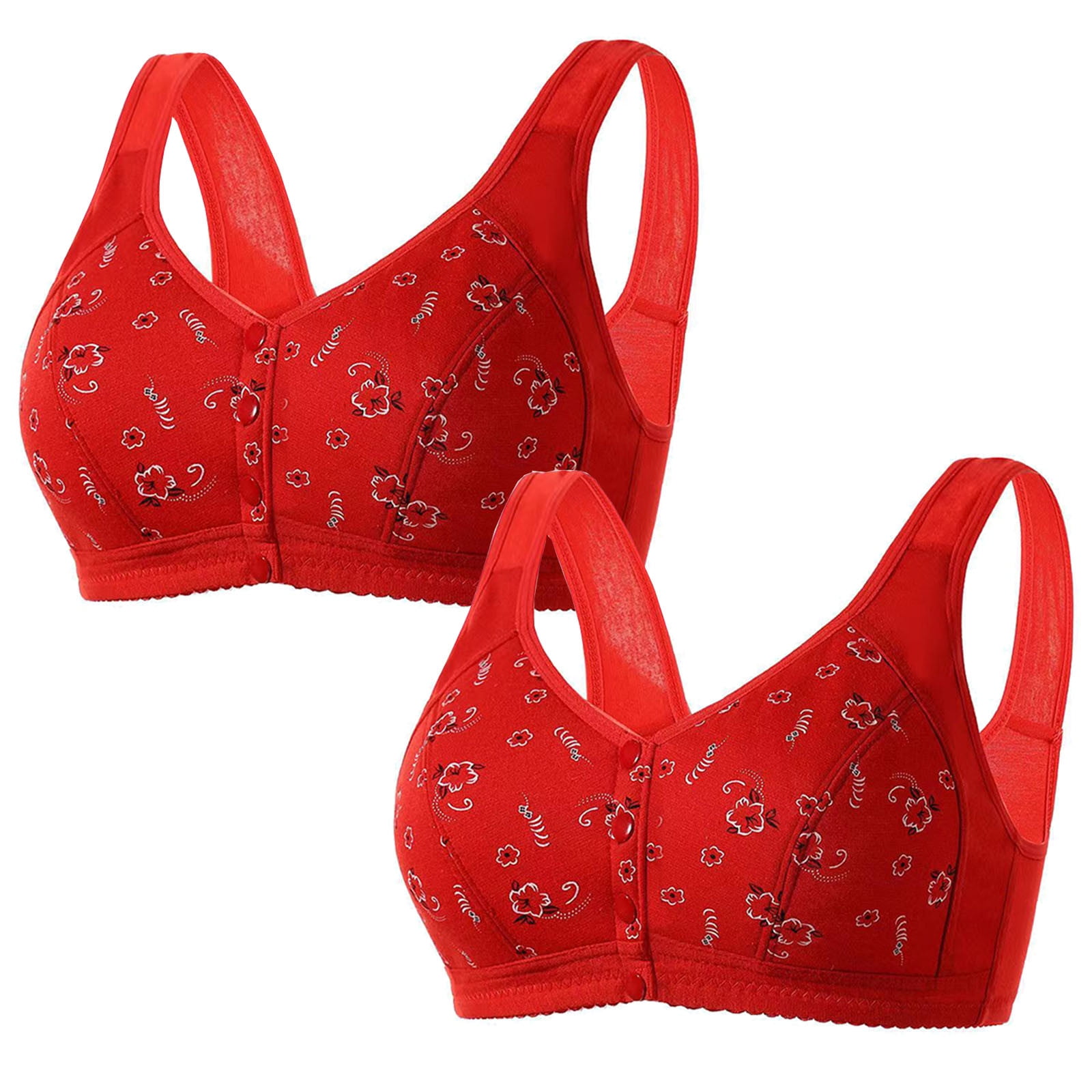 Busydd 2 Pack Women Bras Full Coverage Front Closure Bralette Wide Strap Embroidered Floral 