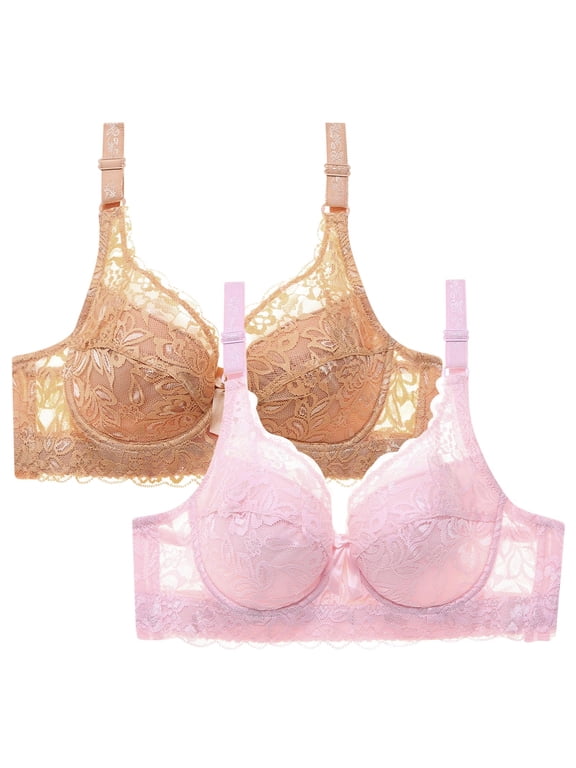 2 Piece Bras for Women Comfort Breathable Lace Wireless Bras for Women High Support Push Up Bra No Underwire Full Coverage Everyday Bra Plus Size Bra for Large Bust