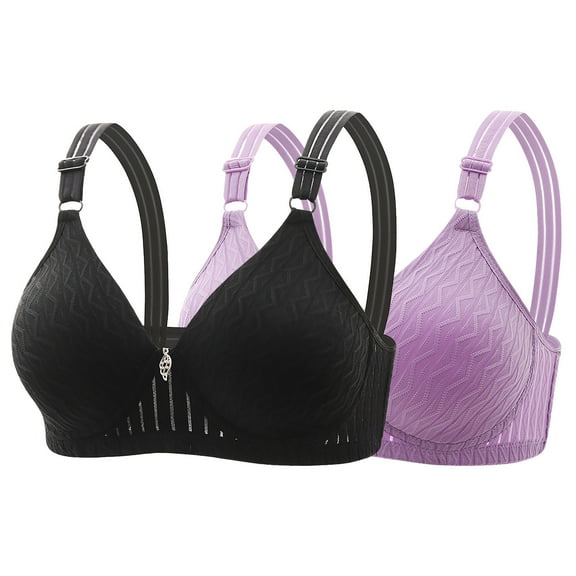 Busydd 2 Piece Bras for Women Comfort Breathable Wireless Bras for Women Solid Color Full Coverage Everyday Bra Supportive Push Up Bra No Underwire