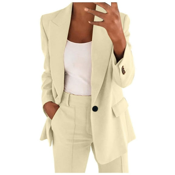 Busydd 2 Piece Outfits for Women Dressy Casual Solid Color Open Front Button Blazer Jackets High Waisted Straight Leg Pants Suits Plus Size Business Work Office Suit Sets S-5XL