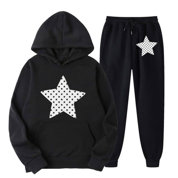 Busydd 2 Piece Sets for Women Fall Fashion Loose Star Print Sweatsuits Casual Hoodies and Elastic Waist Sweatpants with Pockets Vacation Outfits for Women