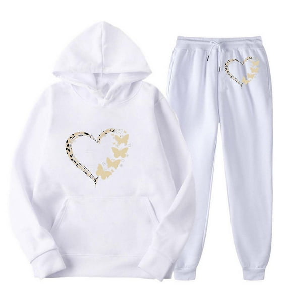 Busydd 2 Piece Sets for Women Long Sleeve Heart Print Hoodie Drawstring Jogger Pants with Pockets Sweatsuits Casual Loose Travel Vacation Outfits for Women