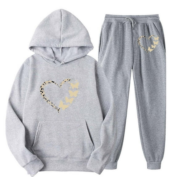 Busydd 2 Piece Sets for Women Long Sleeve Heart Print Hoodie Drawstring Jogger Pants with Pockets Sweatsuits Casual Loose Travel Vacation Outfits for Women