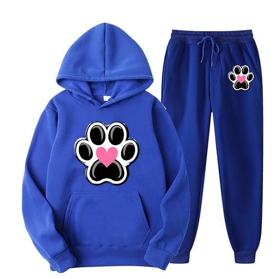 Busydd 2 Piece Sets for Women Long Sleeve Paw Print Hoodie Drawstring Jogger Pants with Pockets Sweatsuits Casual Loose Travel Vacation Outfits for Women