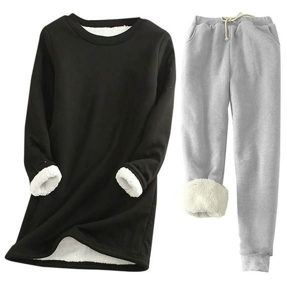 Busydd 2 Piece Sets for Women Warm Fleece Pajama Sets for Women 2 Piece Crew Neck Sweatshirt Baggy Pajama Pants Loungewear Casual Oversized Winter Outfits Plus Size S-5XL