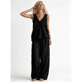 thumbnail image 1 of Busydd 2 Piece Sets for Women Sleeveless V Neck Tops and Wide Leg Pants Comfy Casual Solid Color Lounge Sets M, 1 of 7