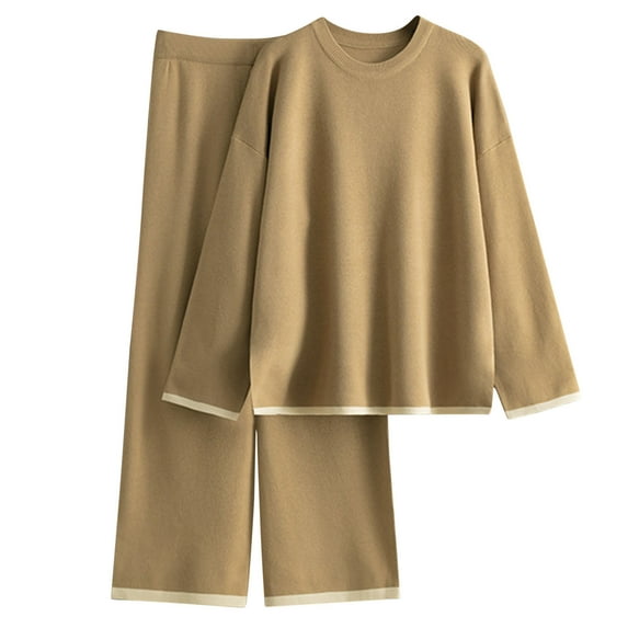 Busydd 2 Piece Sweat Suits for Women Fall Long Sleeve Crewneck Sweater Wide Leg Pants Loungewear Sets Fashion Solid Color Knit Tracksuits Casual Comfort Loungewear Vacation Outfits