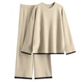 thumbnail image 1 of Busydd 2 Piece Sweat Suits for Women Fall Long Sleeve Crewneck Sweater Wide Leg Pants Loungewear Sets Fashion Solid Color Knit Tracksuits Casual Comfort Loungewear Vacation Outfits, 1 of 9